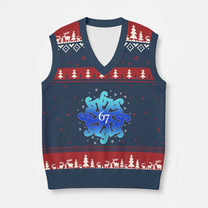 Funny 67 Xmas Snowflake V-Neck Knit Sweater Vest Six Seven Meme Xmas TS11 Navy Red Print Your Wear