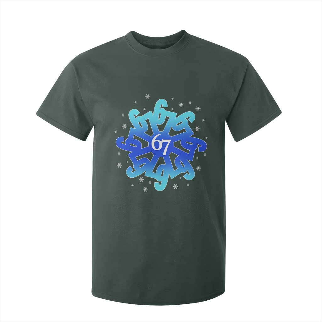 Funny 67 Christmas Snowflake T Shirt For Kid Six Seven Meme Xmas TS11 Dark Forest Green Print Your Wear
