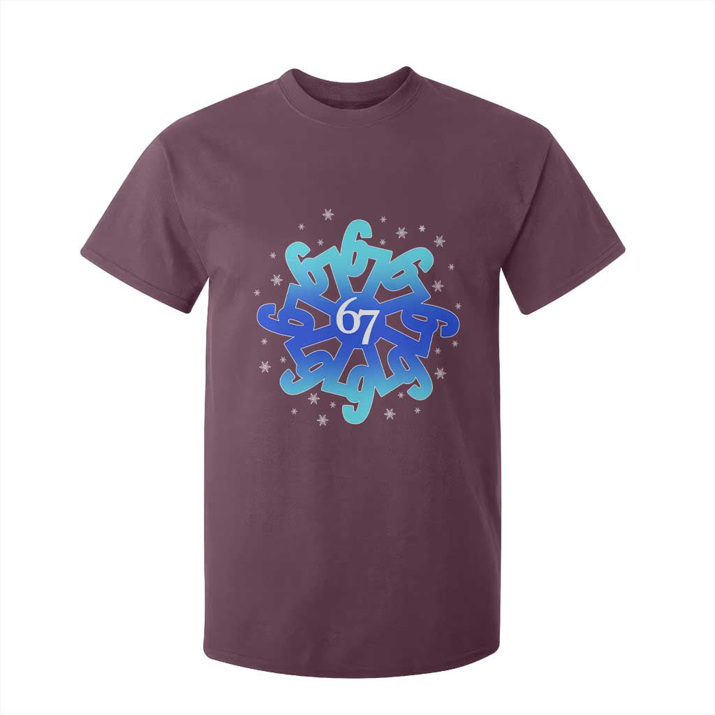 Funny 67 Christmas Snowflake T Shirt For Kid Six Seven Meme Xmas TS11 Maroon Print Your Wear
