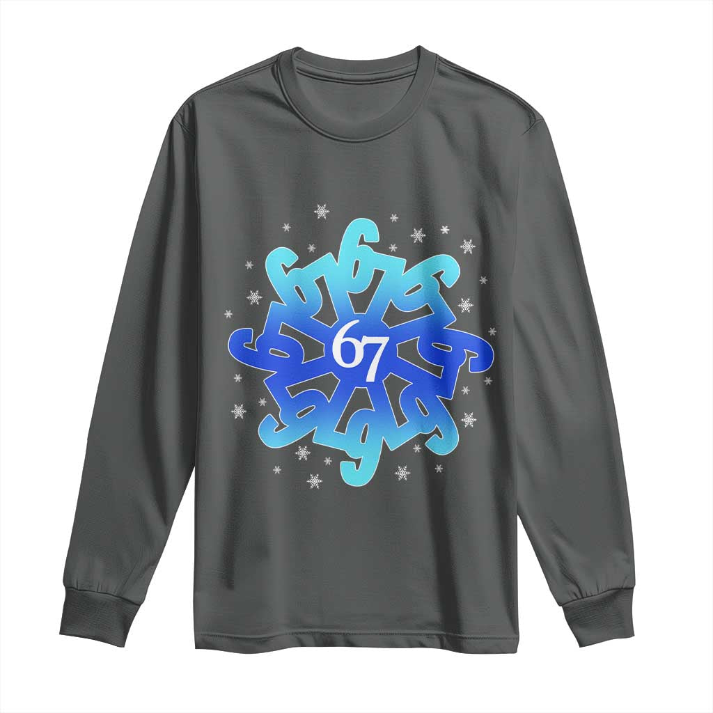 Funny 67 Christmas Snowflake Long Sleeve Shirt Six Seven Meme Xmas TS11 Dark Heather Print Your Wear