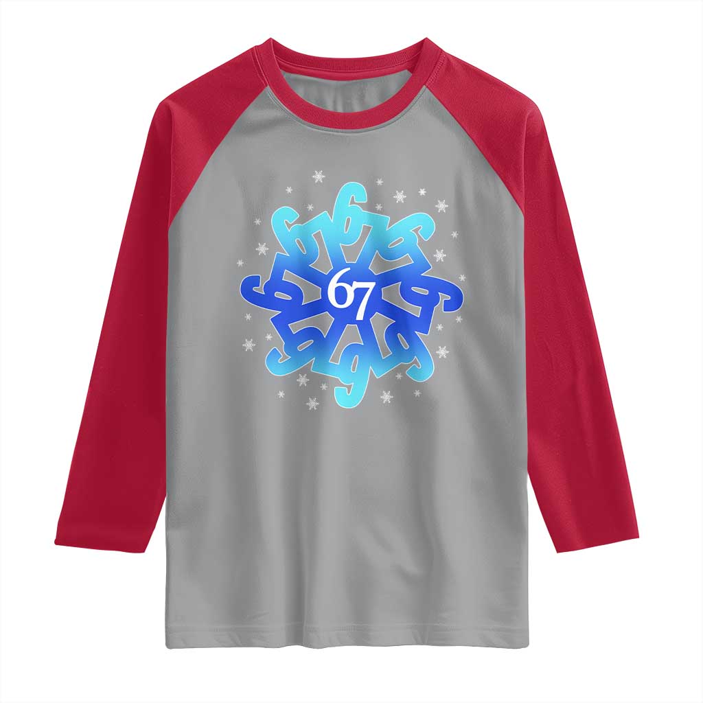 Funny 67 Christmas Snowflake Raglan Shirt Six Seven Meme Xmas TS11 Sport Gray Red Print Your Wear