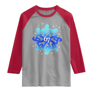 Funny 67 Christmas Snowflake Raglan Shirt Six Seven Meme Xmas TS11 Sport Gray Red Print Your Wear