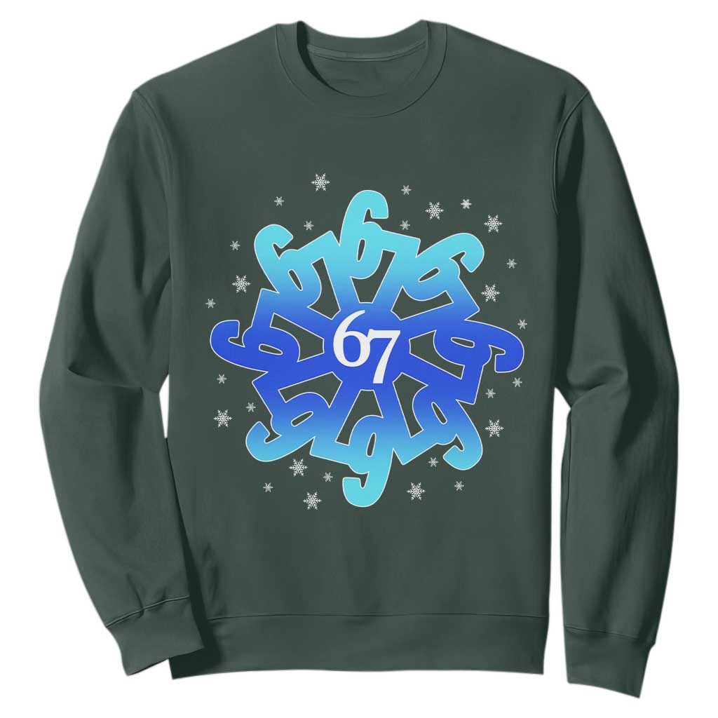 Funny 67 Christmas Snowflake Sweatshirt Six Seven Meme Xmas TS11 Dark Forest Green Print Your Wear