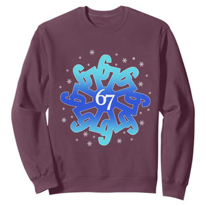 Funny 67 Christmas Snowflake Sweatshirt Six Seven Meme Xmas TS11 Maroon Print Your Wear