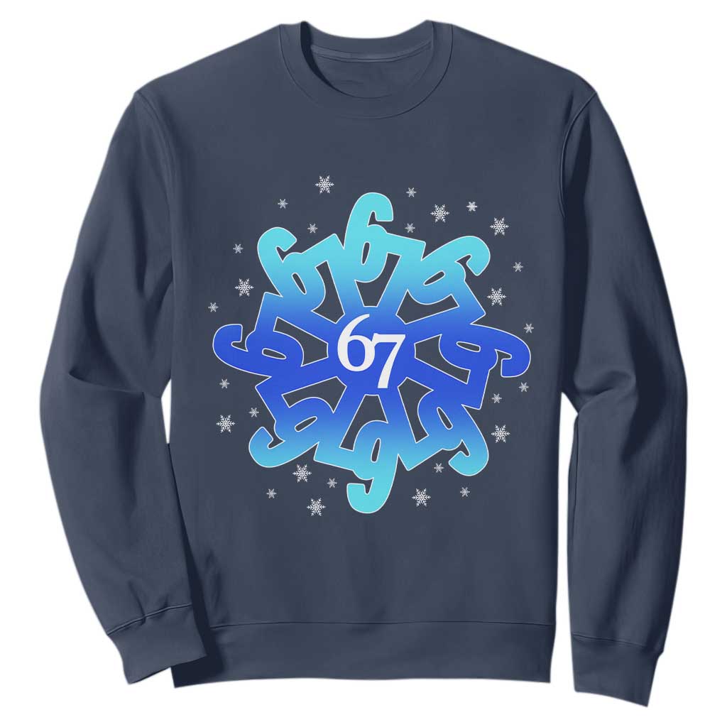 Funny 67 Christmas Snowflake Sweatshirt Six Seven Meme Xmas TS11 Navy Print Your Wear