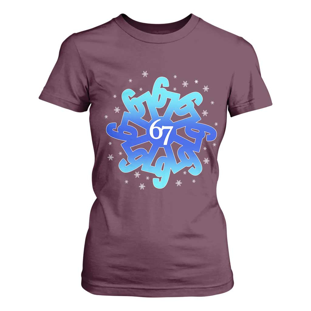 Funny 67 Christmas Snowflake T Shirt For Women Six Seven Meme Xmas TS11 Maroon Print Your Wear