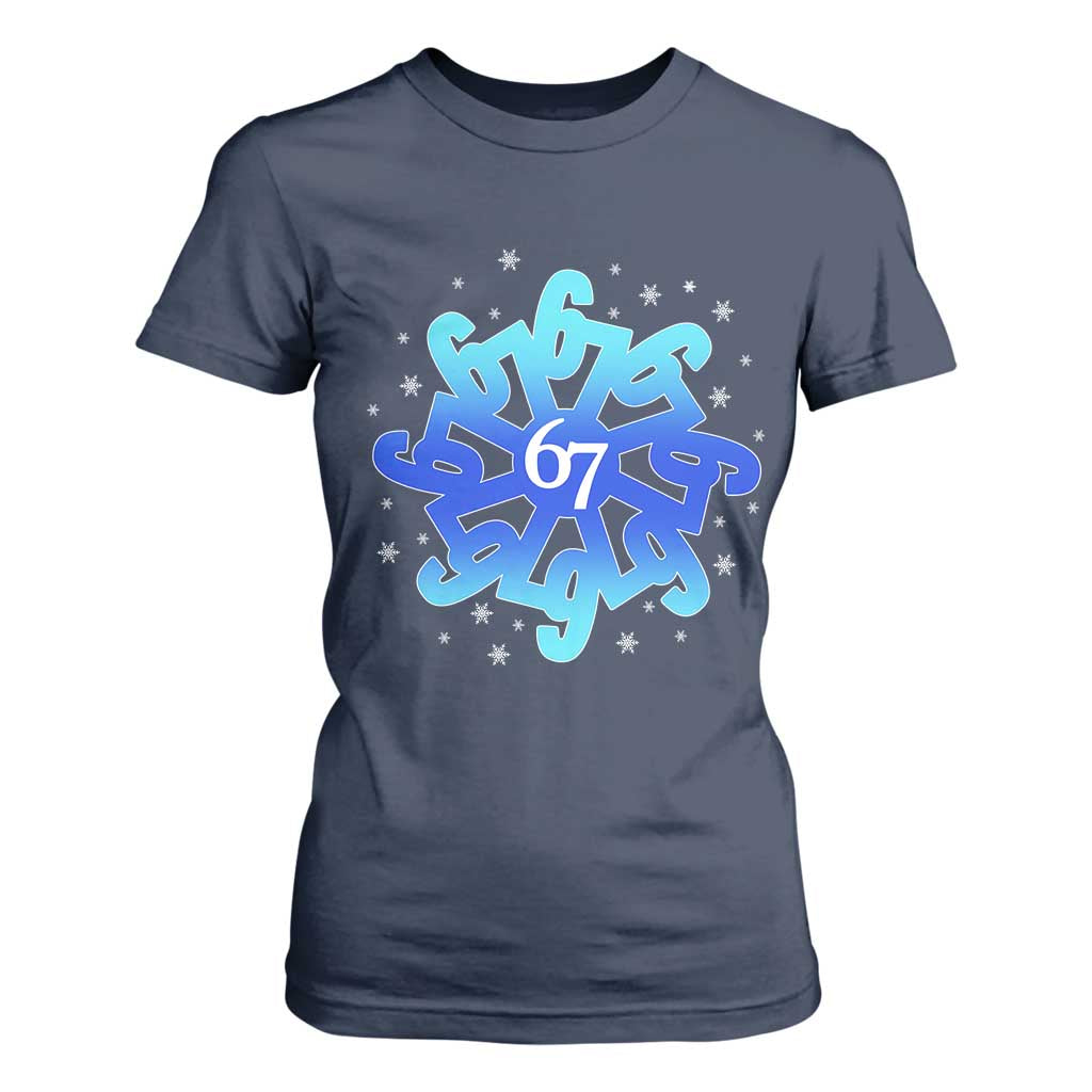 Funny 67 Christmas Snowflake T Shirt For Women Six Seven Meme Xmas TS11 Navy Print Your Wear