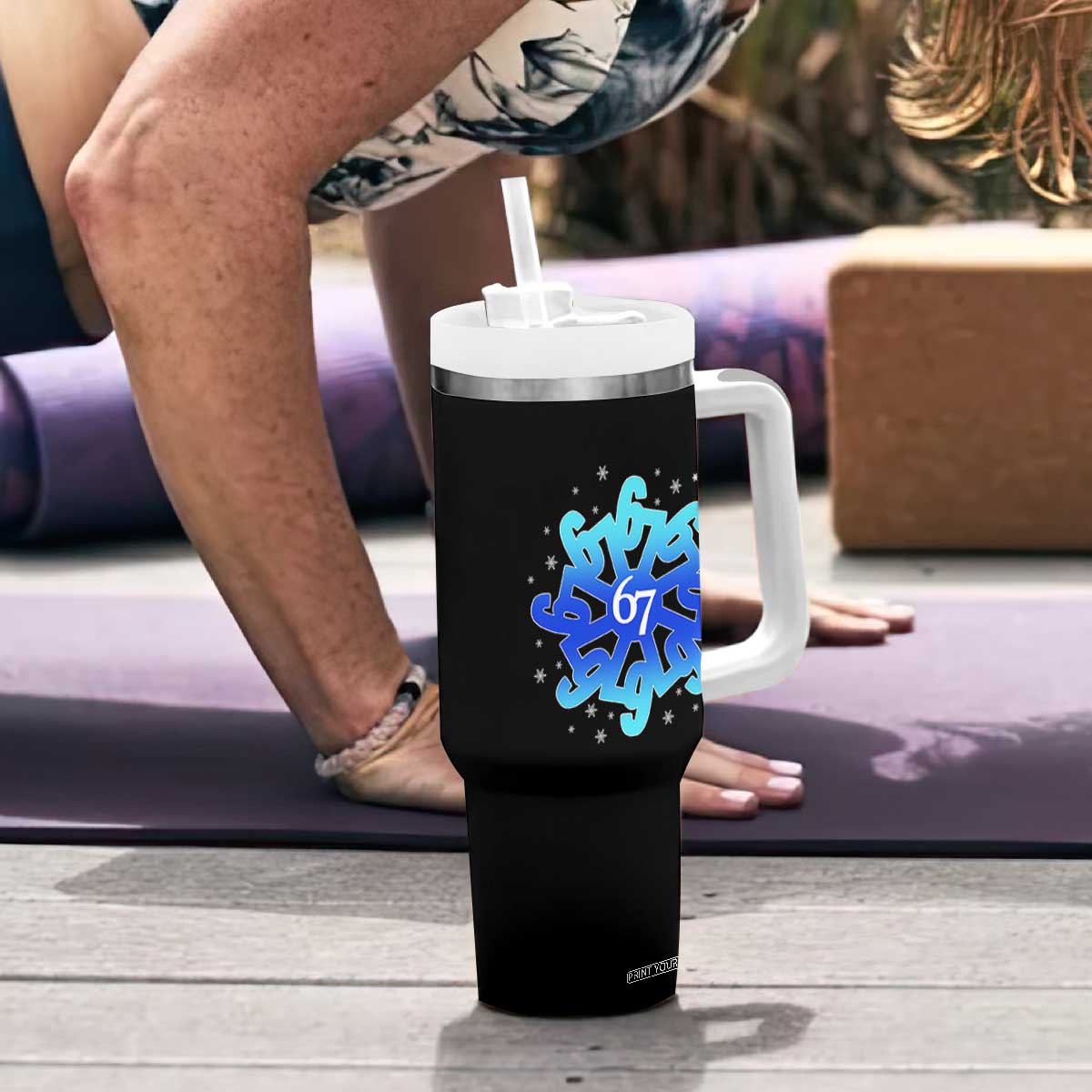 Funny 67 Christmas Snowflake Tumbler With Handle Six Seven Meme Xmas TS11 Print Your Wear