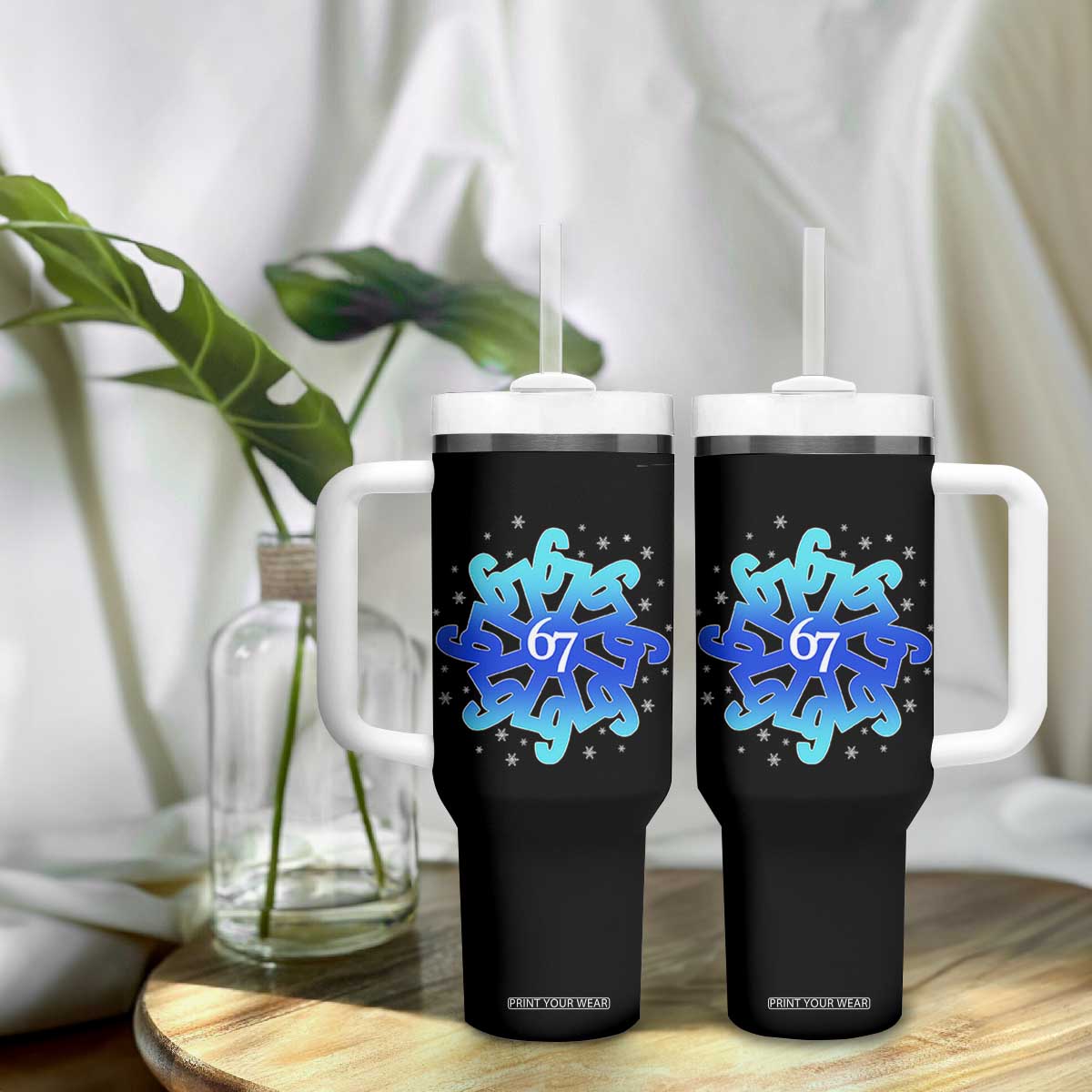 Funny 67 Christmas Snowflake Tumbler With Handle Six Seven Meme Xmas TS11 Print Your Wear