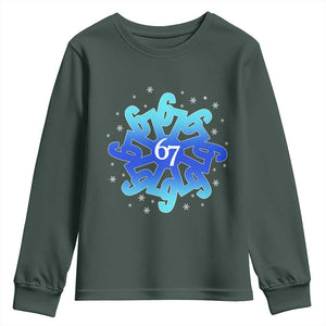 Funny 67 Christmas Snowflake Youth Sweatshirt Six Seven Meme Xmas TS11 Dark Forest Green Print Your Wear