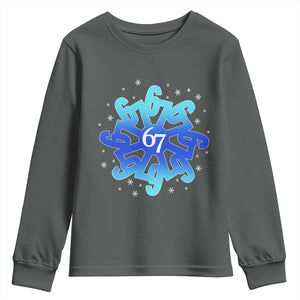 Funny 67 Christmas Snowflake Youth Sweatshirt Six Seven Meme Xmas TS11 Dark Heather Print Your Wear