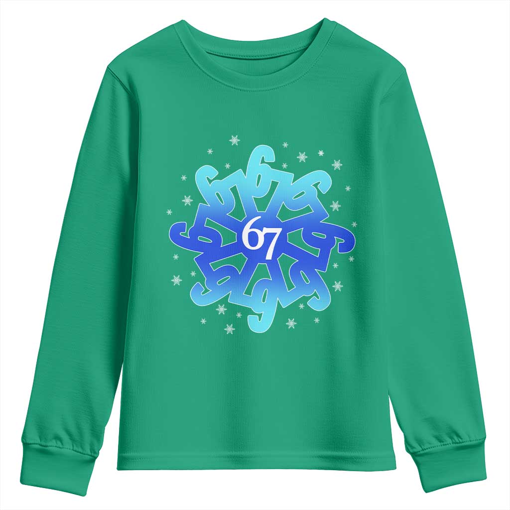 Funny 67 Christmas Snowflake Youth Sweatshirt Six Seven Meme Xmas TS11 Irish Green Print Your Wear