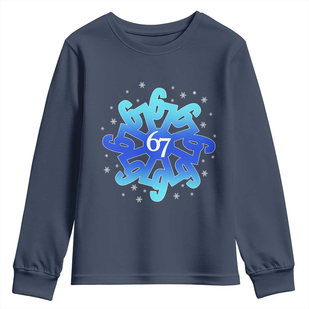 Funny 67 Christmas Snowflake Youth Sweatshirt Six Seven Meme Xmas TS11 Navy Print Your Wear