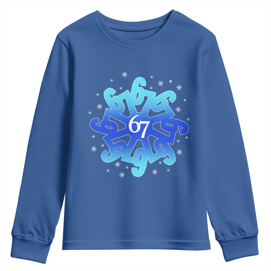 Funny 67 Christmas Snowflake Youth Sweatshirt Six Seven Meme Xmas TS11 Royal Blue Print Your Wear