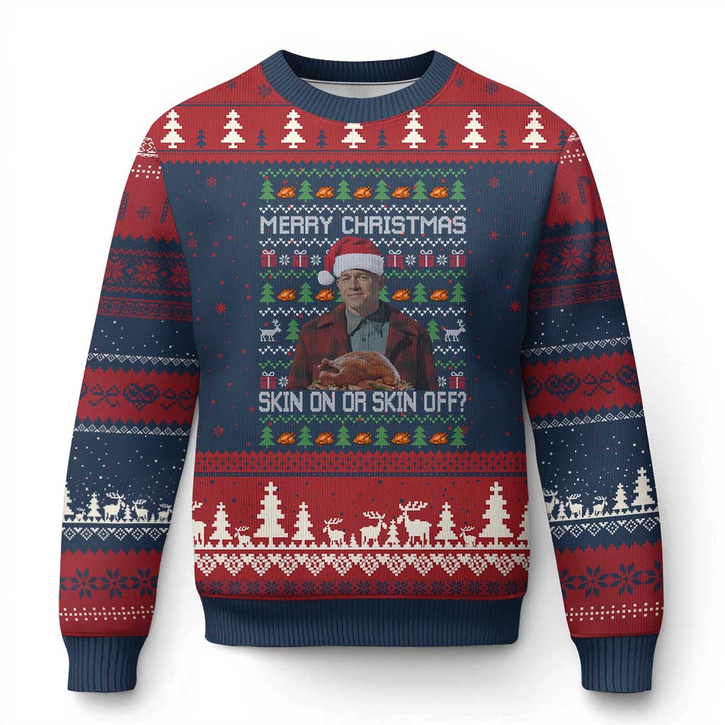 Ed Gein Xmas Ugly Christmas Sweater Funny Merry Xmas Skin On Or Skin Off Turkey TS11 Navy Red Print Your Wear