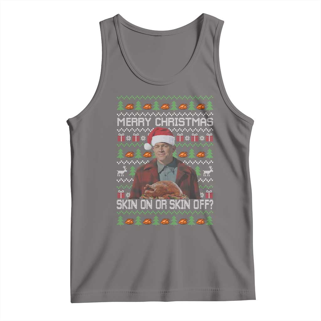 Ed Gein Christmas Tank Top Funny Merry Christmas Skin On Or Skin Off Turkey TS11 Deep Heather Print Your Wear