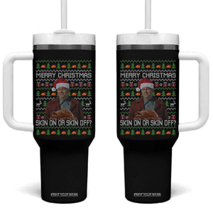 Ed Gein Christmas Tumbler With Handle Funny Merry Christmas Skin On Or Skin Off Turkey TS11 One Size: 40 oz Black Print Your Wear