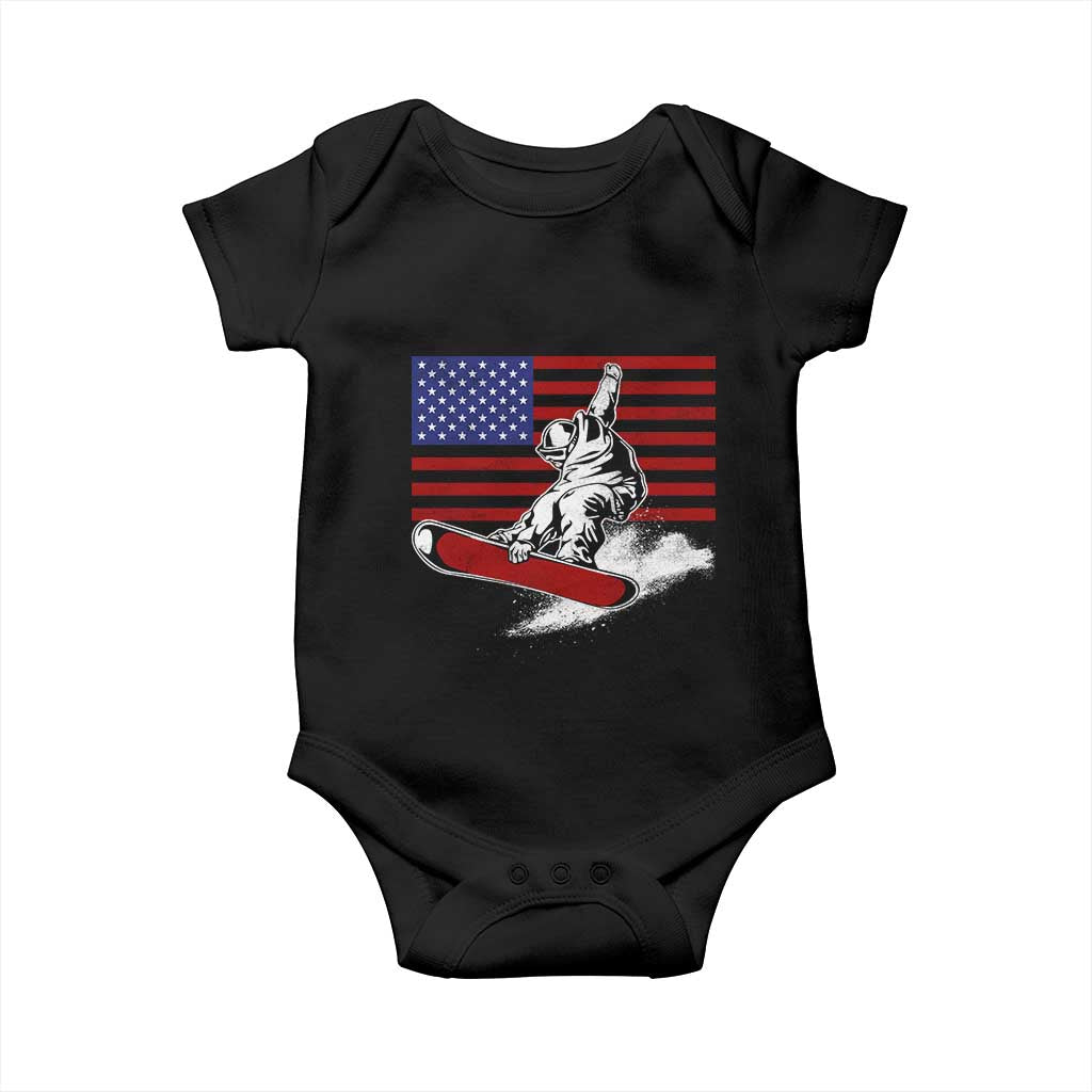 Funny Snowboarding Lover American Flag Winter Sport Baby Onesie TS11 Black Print Your Wear
