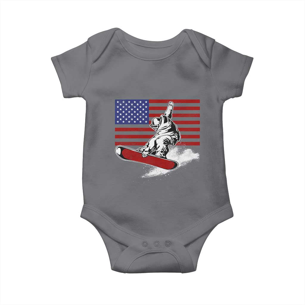 Funny Snowboarding Lover American Flag Winter Sport Baby Onesie TS11 Charcoal Print Your Wear