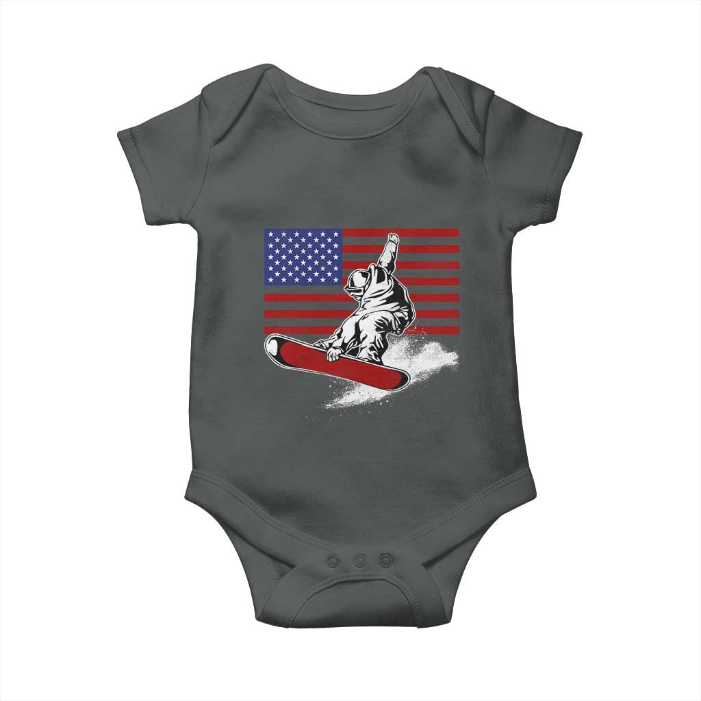 Funny Snowboarding Lover American Flag Winter Sport Baby Onesie TS11 Dark Heather Print Your Wear