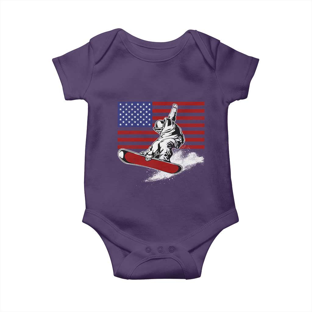 Funny Snowboarding Lover American Flag Winter Sport Baby Onesie TS11 Purple Print Your Wear