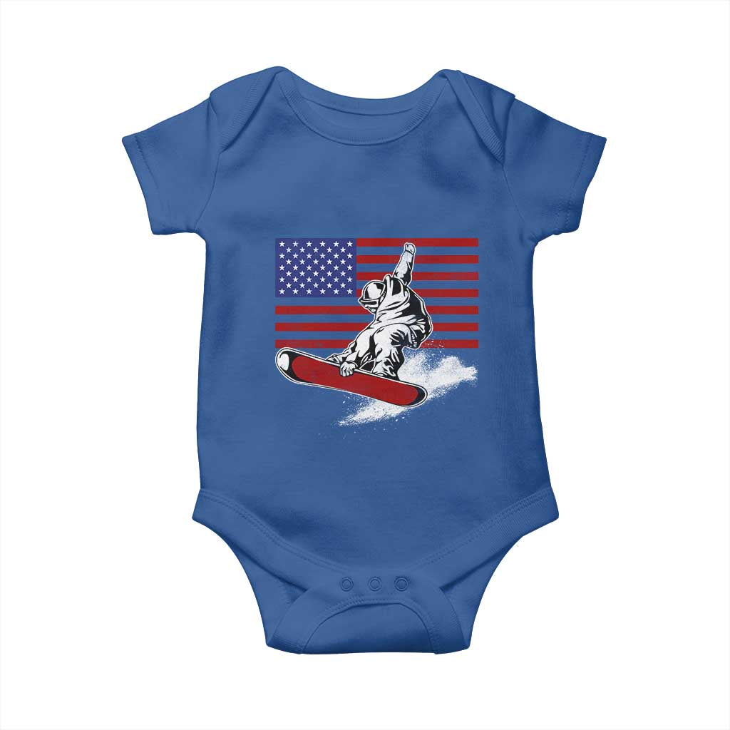 Funny Snowboarding Lover American Flag Winter Sport Baby Onesie TS11 Royal Blue Print Your Wear