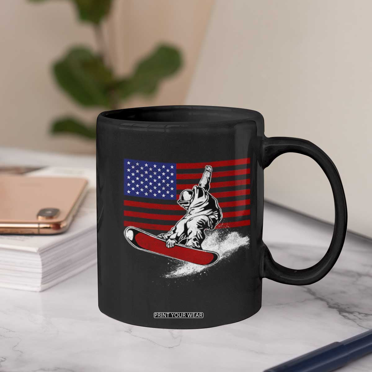 Funny Snowboarding Lover American Flag Winter Sport Coffee Mug TS11 Print Your Wear