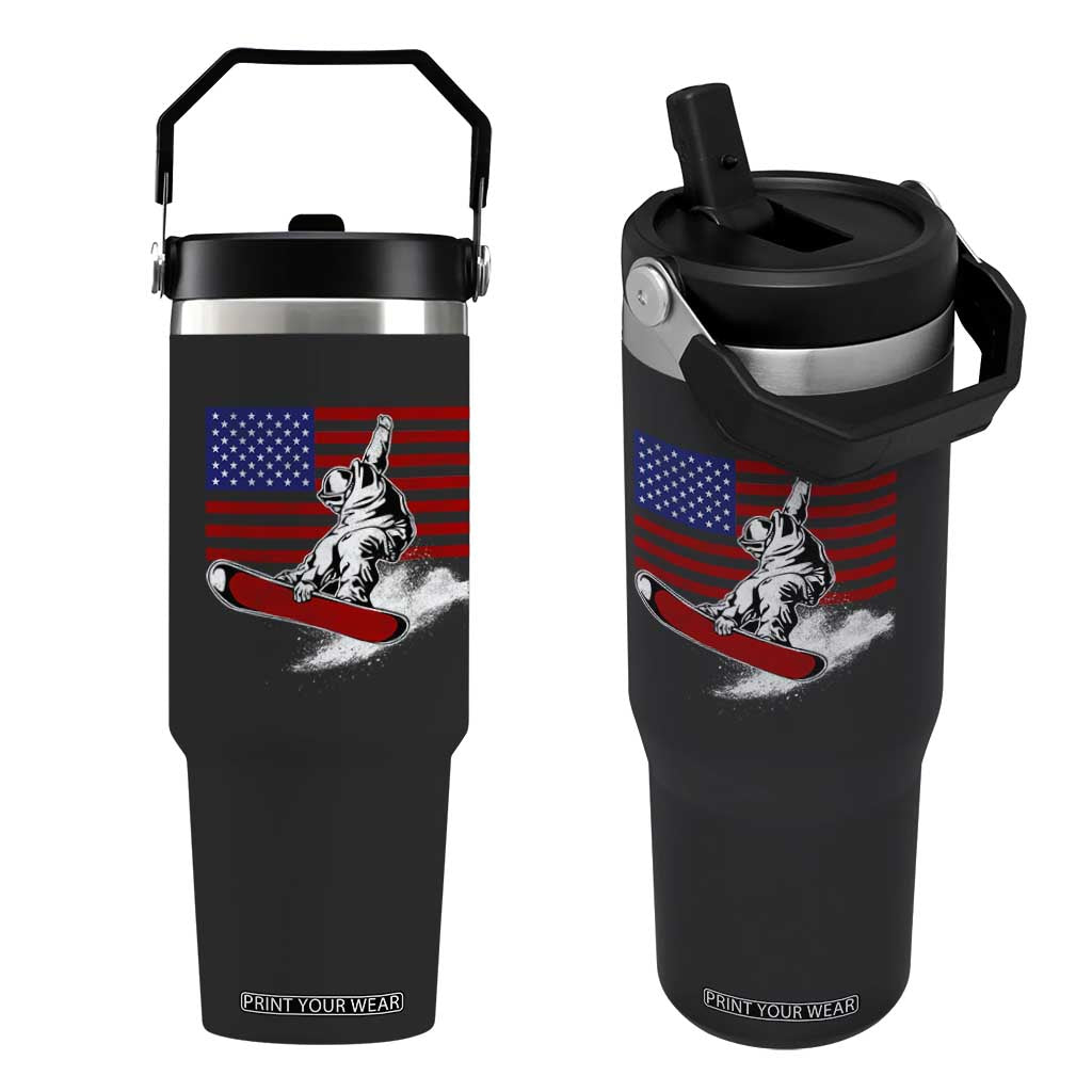 Funny Snowboarding Lover American Flag Winter Sport Flip Straw Tumbler TS11 One Size: 30 oz Black Print Your Wear