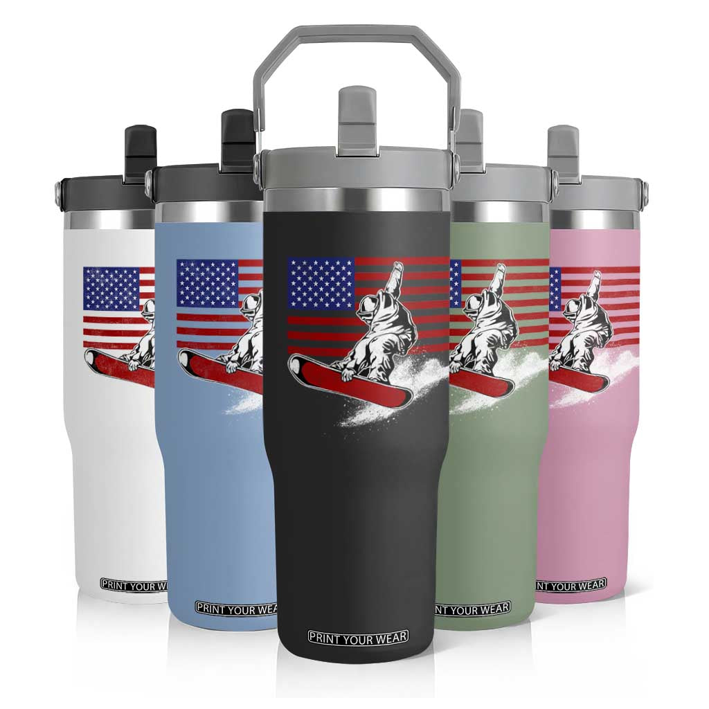 Funny Snowboarding Lover American Flag Winter Sport Flip Straw Tumbler TS11 Print Your Wear