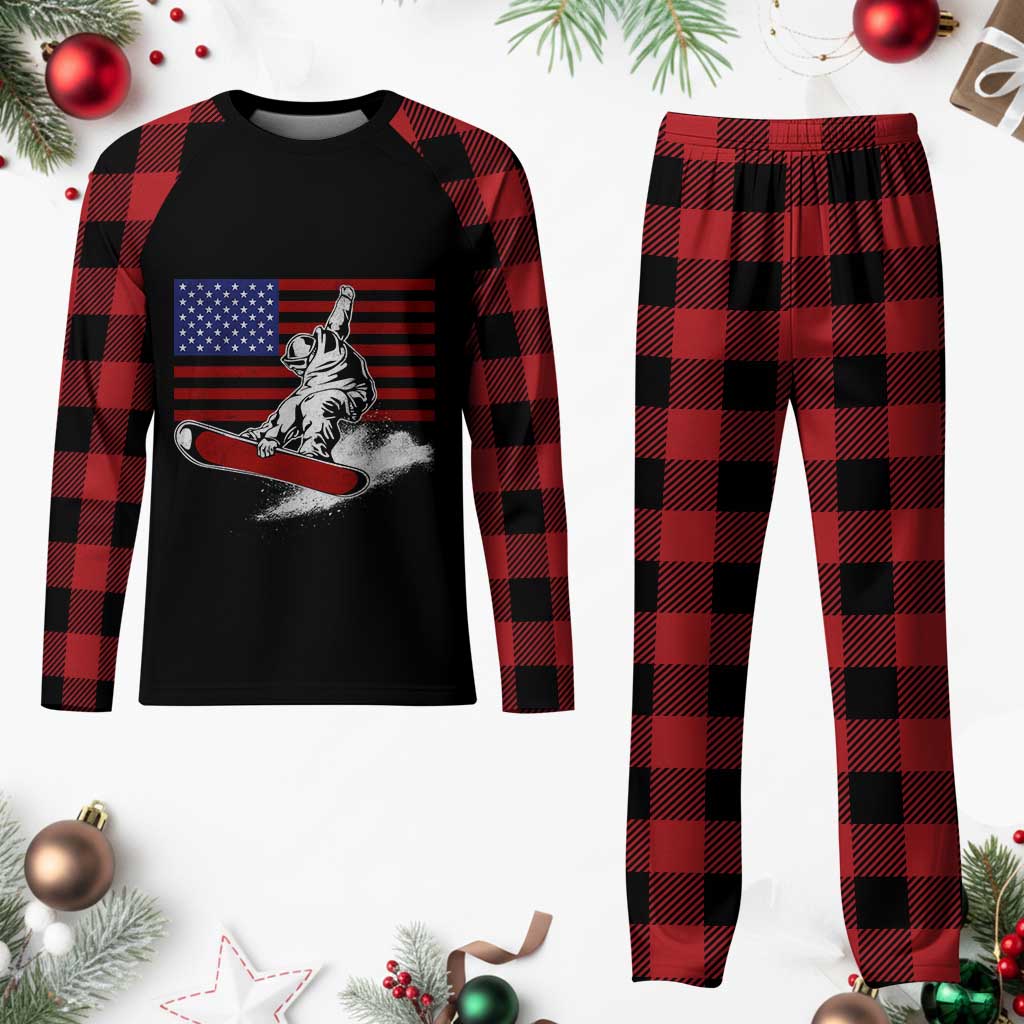 Funny Snowboarding Lover American Flag Winter Sport Plaid Pajama Set TS11 Buffalo Plaid Print Your Wear