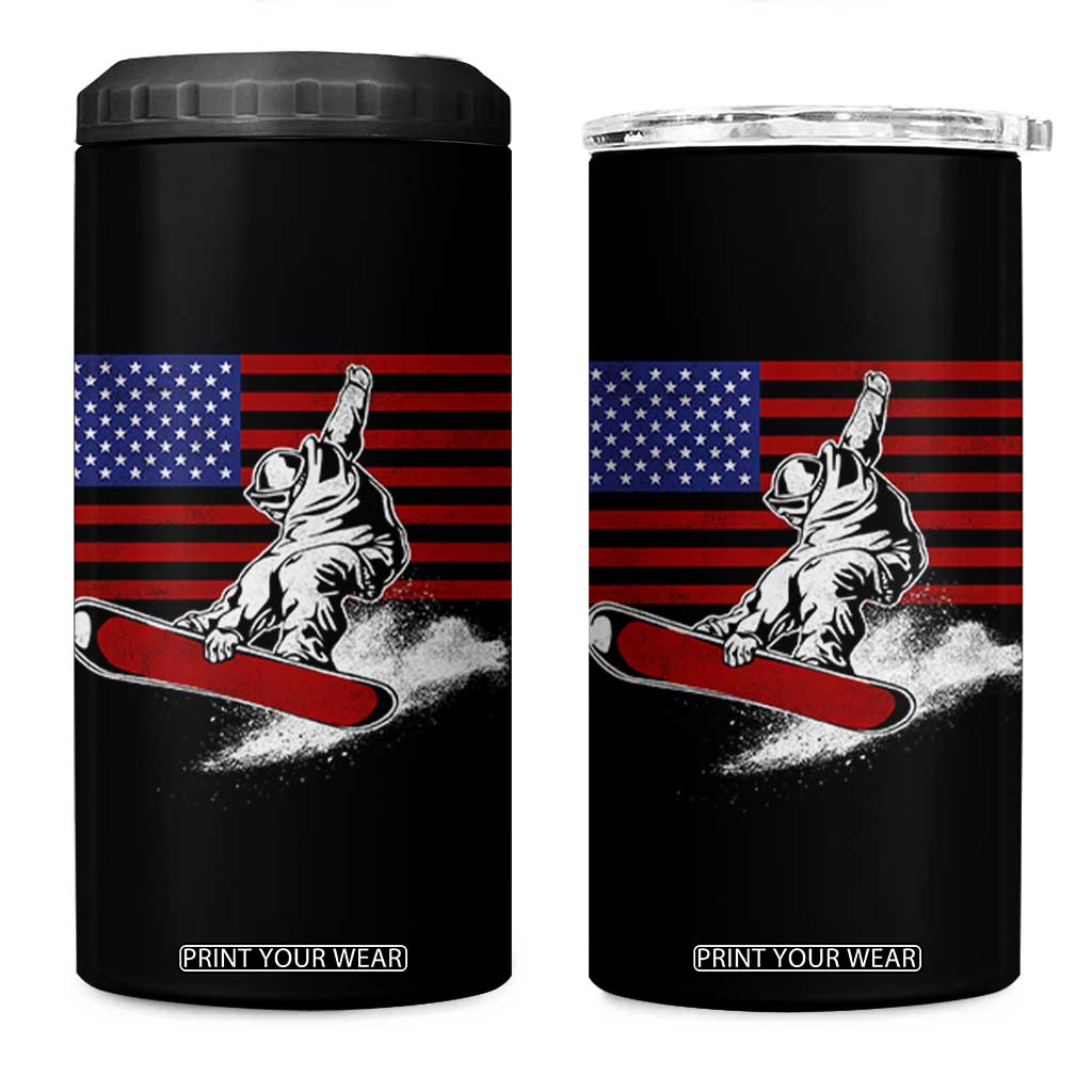 Funny Snowboarding Lover American Flag Winter Sport 4 in 1 Can Cooler Tumbler TS11 One Size: 16 oz Black Print Your Wear