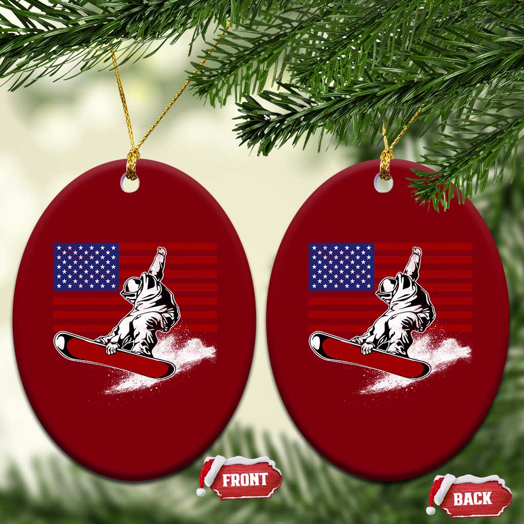 Funny Snowboarding Lover American Flag Winter Sport Ceramic Ornament TS11 Print Your Wear
