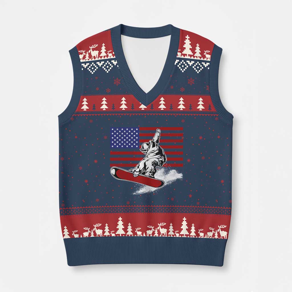 Funny Snowboarding Lover American Flag Winter Sport V-Neck Knit Sweater Vest TS11 Navy Red Print Your Wear