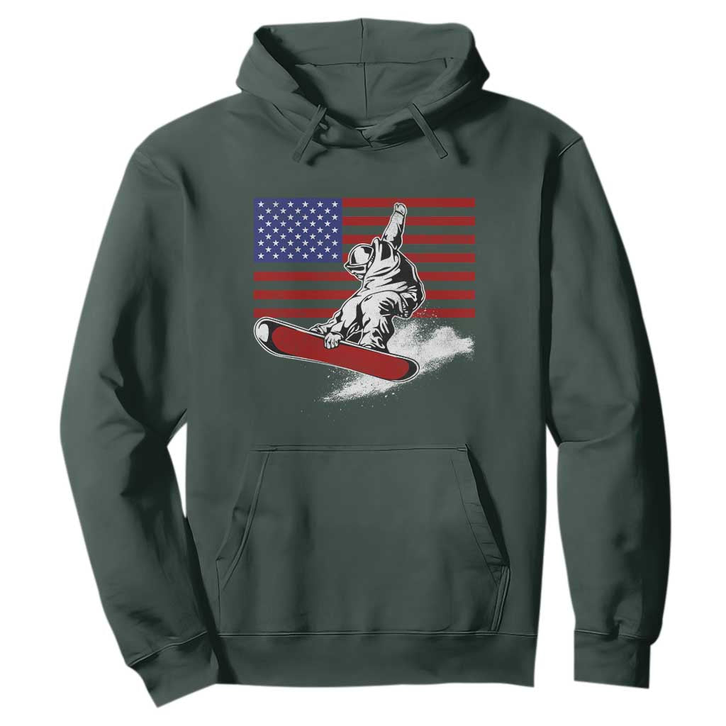 Funny Snowboarding Lover American Flag Winter Sport Hoodie TS11 Dark Forest Green Print Your Wear