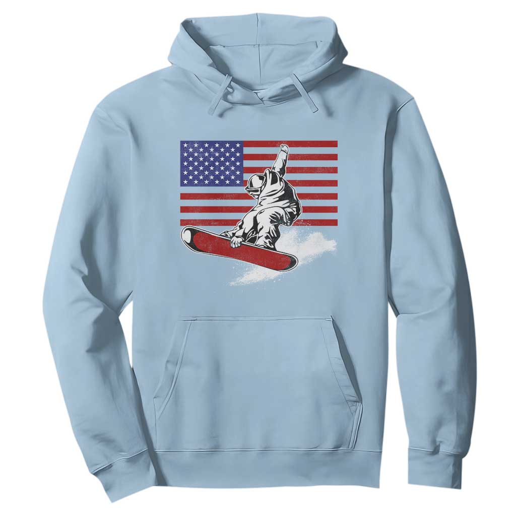 Funny Snowboarding Lover American Flag Winter Sport Hoodie TS11 Light Blue Print Your Wear