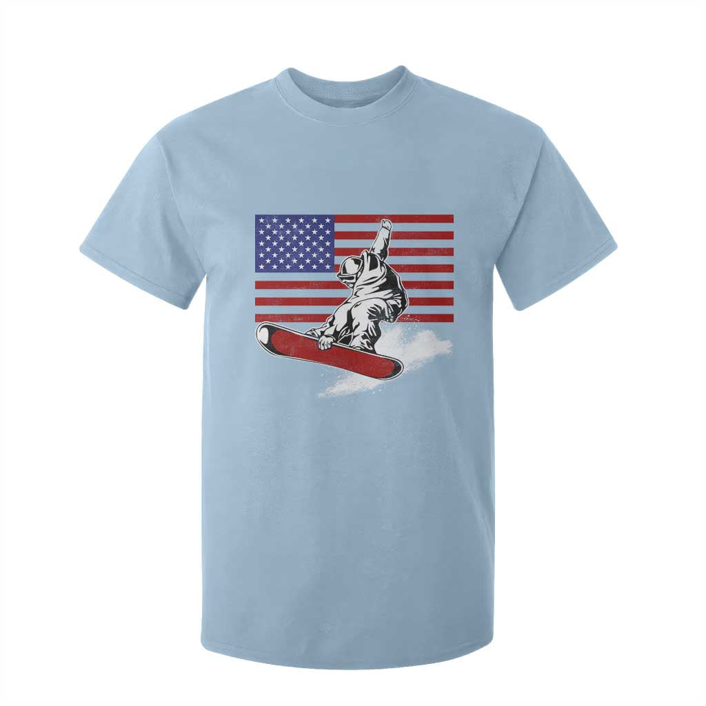 Funny Snowboarding Lover American Flag Winter Sport T Shirt For Kid TS11 Light Blue Print Your Wear