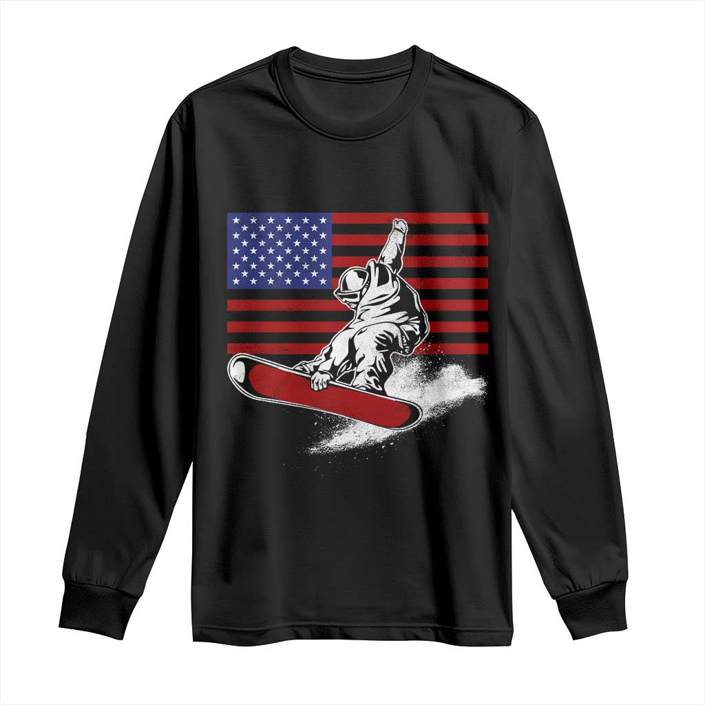 Funny Snowboarding Lover American Flag Winter Sport Long Sleeve Shirt TS11 Black Print Your Wear