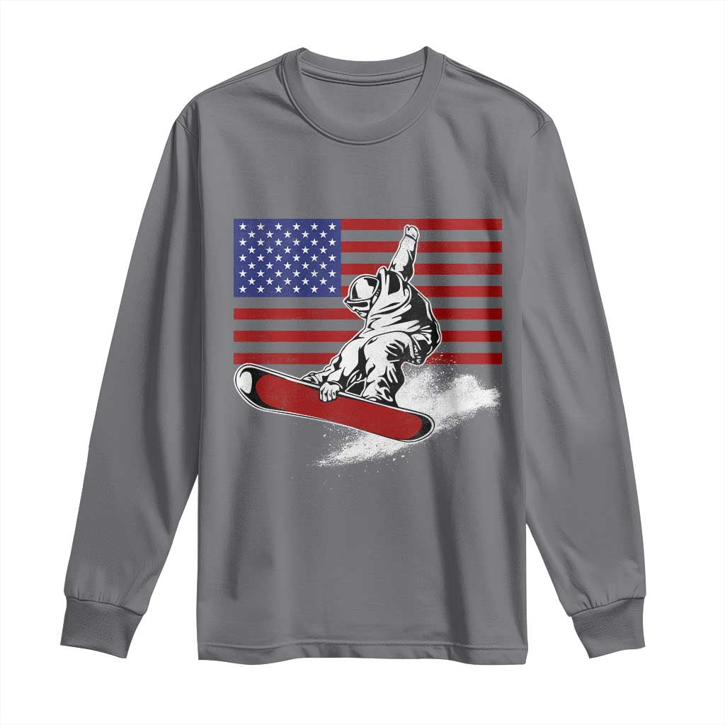 Funny Snowboarding Lover American Flag Winter Sport Long Sleeve Shirt TS11 Charcoal Print Your Wear