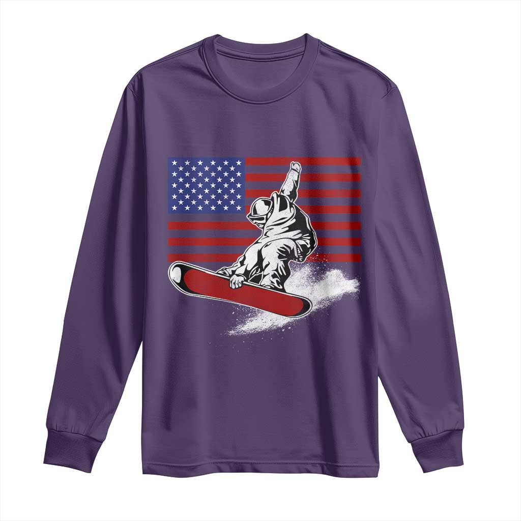 Funny Snowboarding Lover American Flag Winter Sport Long Sleeve Shirt TS11 Purple Print Your Wear