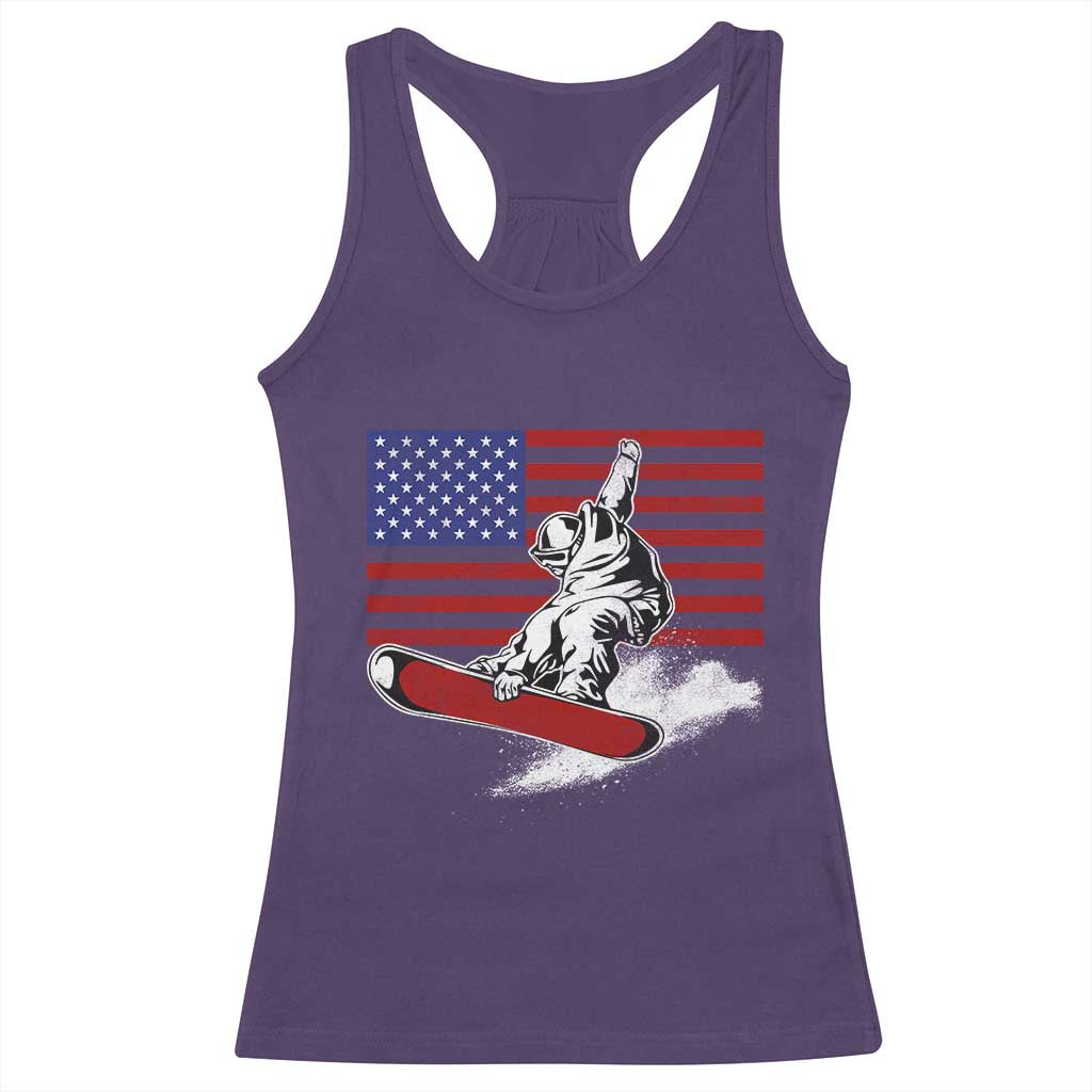 Funny Snowboarding Lover American Flag Winter Sport Racerback Tank Top TS11 Purple Print Your Wear