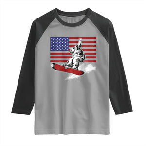 Funny Snowboarding Lover American Flag Winter Sport Raglan Shirt TS11 Sport Gray Black Print Your Wear