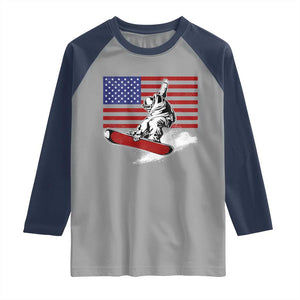 Funny Snowboarding Lover American Flag Winter Sport Raglan Shirt TS11 Sport Gray Navy Print Your Wear