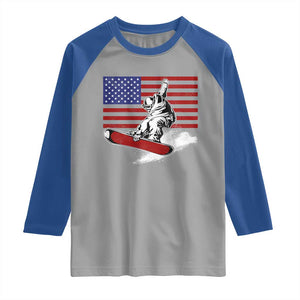 Funny Snowboarding Lover American Flag Winter Sport Raglan Shirt TS11 Sport Gray Royal Print Your Wear