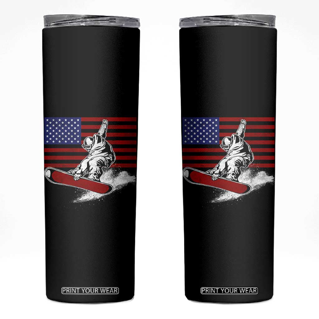 Funny Snowboarding Lover American Flag Winter Sport Skinny Tumbler TS11 Black Print Your Wear