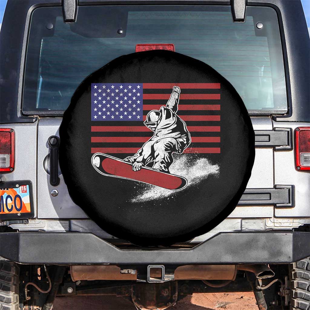 Funny Snowboarding Lover American Flag Winter Sport Spare Tire Cover TS11 No hole Black Print Your Wear