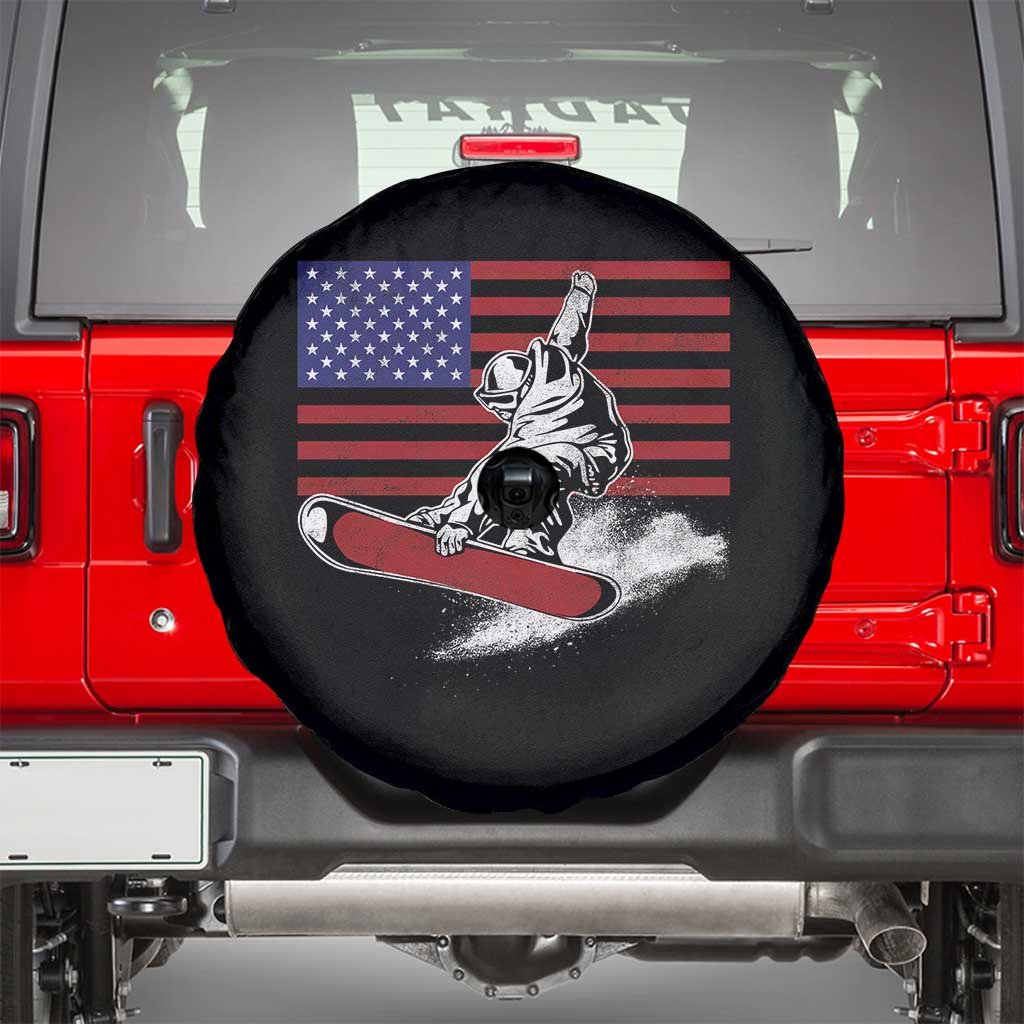 Funny Snowboarding Lover American Flag Winter Sport Spare Tire Cover TS11 Black Print Your Wear