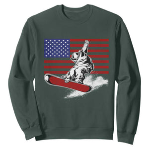 Funny Snowboarding Lover American Flag Winter Sport Sweatshirt TS11 Dark Forest Green Print Your Wear