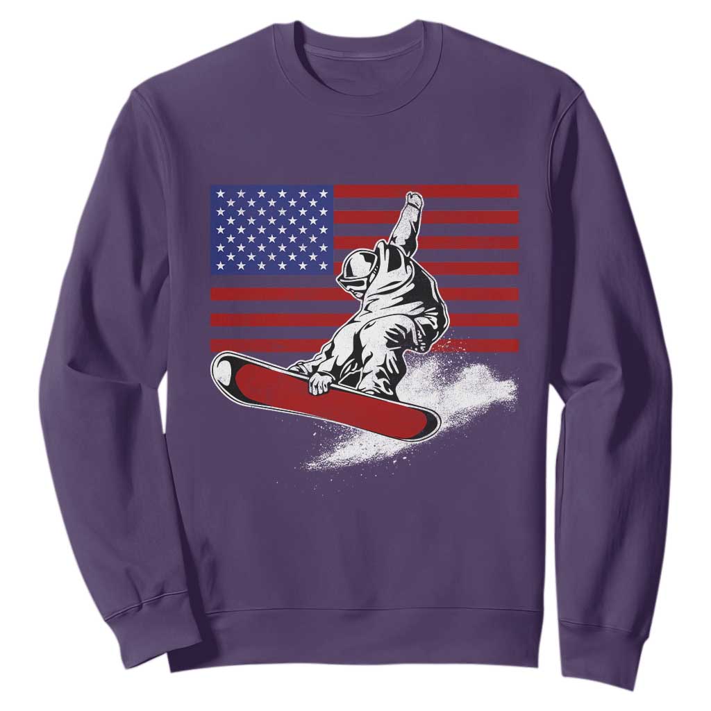 Funny Snowboarding Lover American Flag Winter Sport Sweatshirt TS11 Purple Print Your Wear