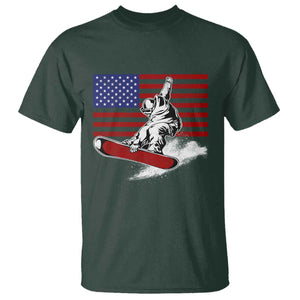 Funny Snowboarding Lover American Flag Winter Sport T Shirt TS11 Dark Forest Green Print Your Wear