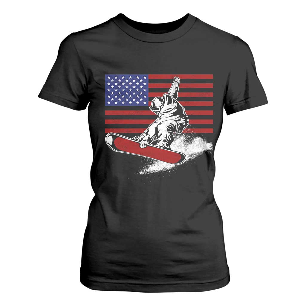 Funny Snowboarding Lover American Flag Winter Sport T Shirt For Women TS11 Black Print Your Wear